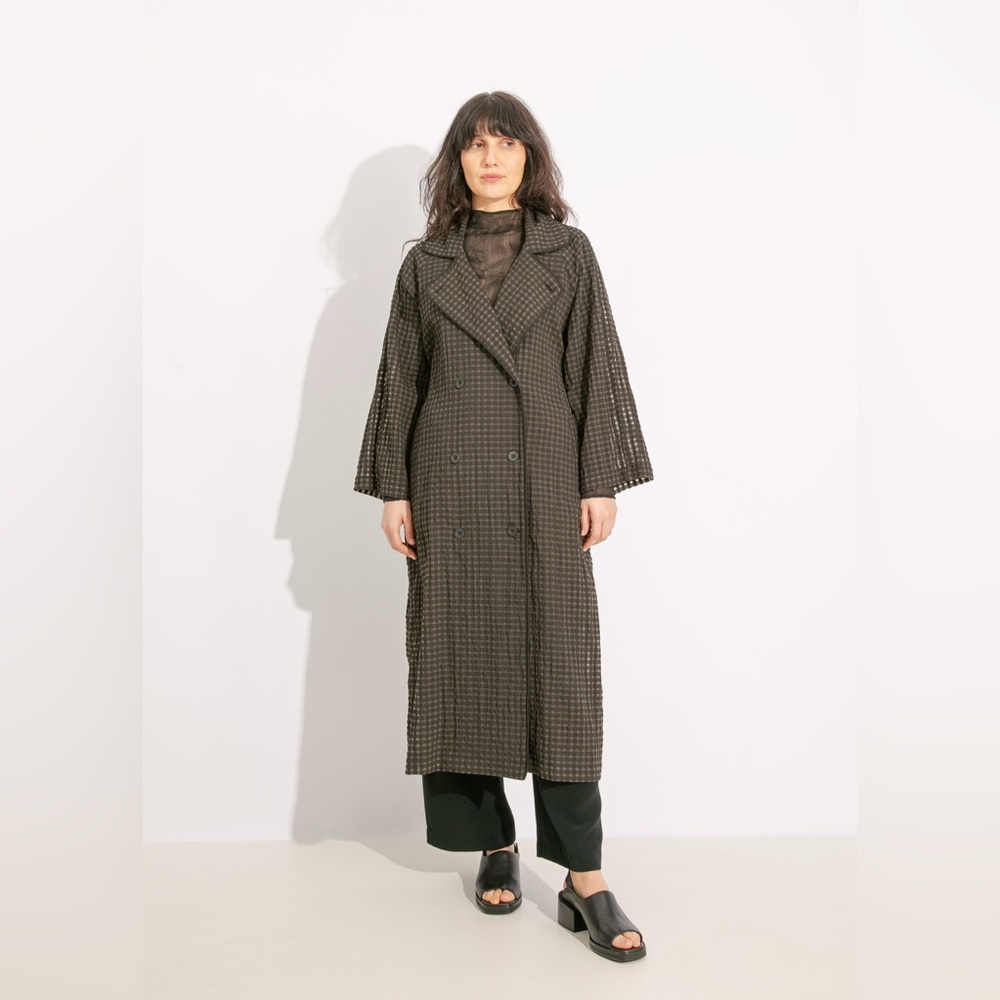 ALPHA60 - SHEER CHECKED TRENCH / BLACK - XL